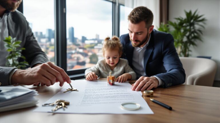 Bostadsrätt köp 2025 juridiska fallgropar - familj granskar kontrakt med jurist förstoringsglas dolda fel Göteborg - Juristakuten fastighetsrätt